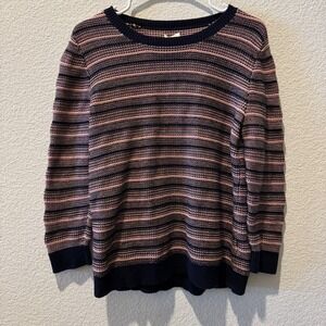 J.Crew Women's Size L Navy & Pink Texture Cotton Pullover‎ Sweater Crew neck